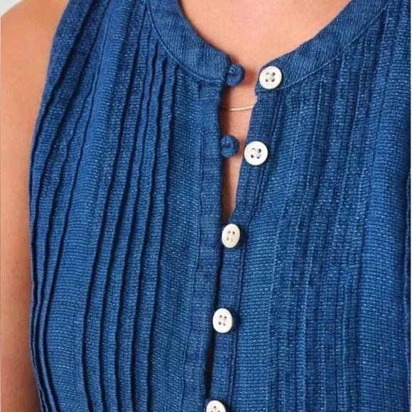 Faherty women’s linen Isha Basketweave Sleeveless Indigo Button-Front Dress Sz M - Picture 4 of 9